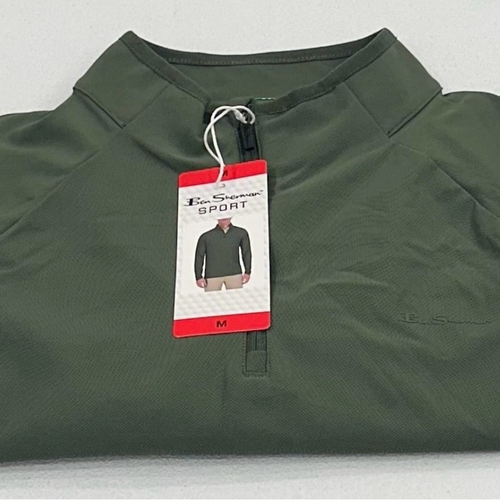 Ben Sherman Men's Quarter Zip Active Stretch Sport T-Shirt, Green, Size M